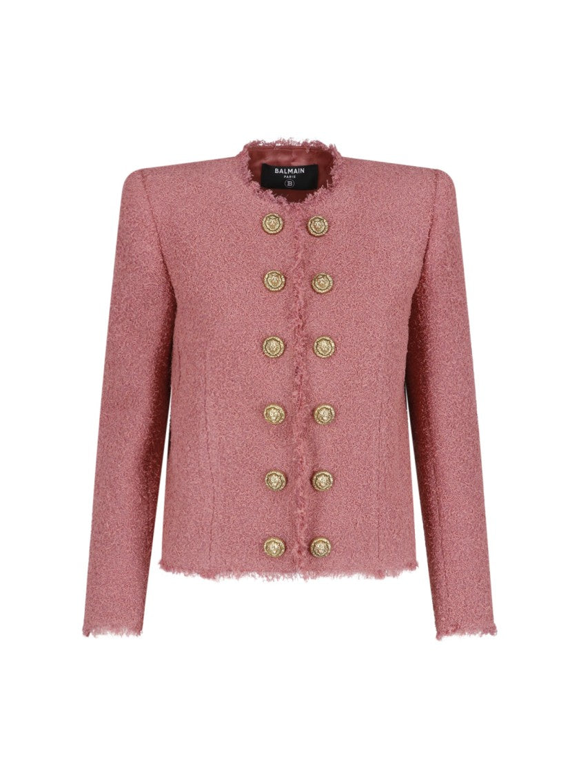 Balmain Pink Spencer Cropped Tweed Jewel Jacket
