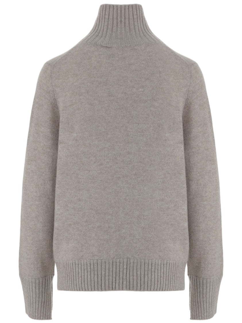 Allude Beige Ribbed Turtleneck Cashmere Sweater