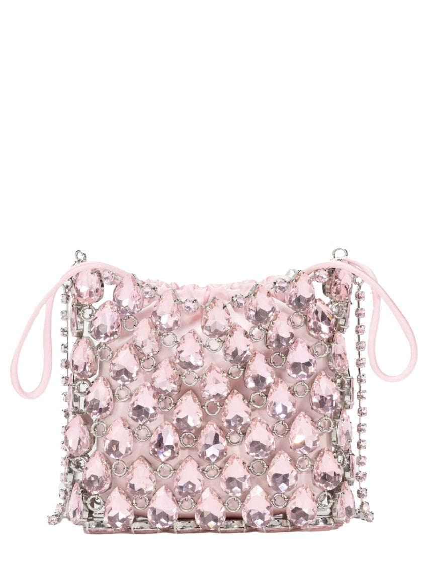 Self-Portrait Pink Metallic Mesh Crystal Handbag