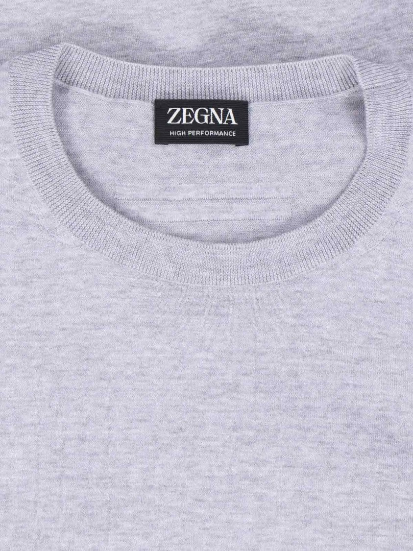 Zegna Wool Sweater Grey Knitted Crew Neck
