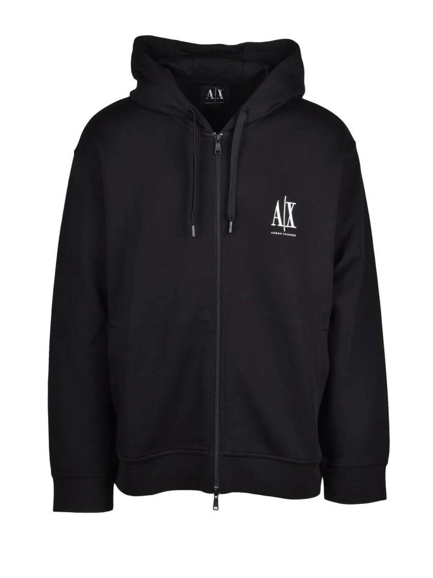 Armani Exchange Black Stretch Cotton Zip Hooded Sweatshirt