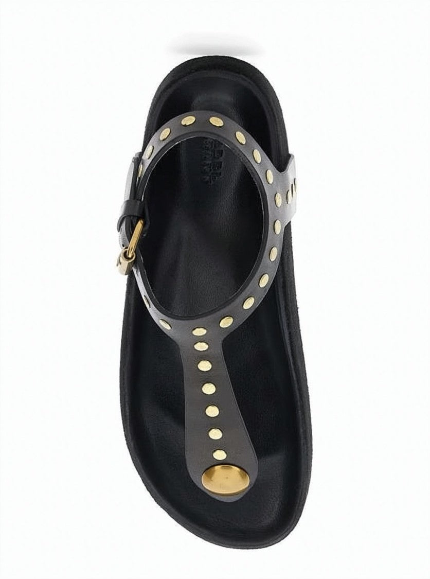 Isabel Marant T-Strap Black Leather Sandal