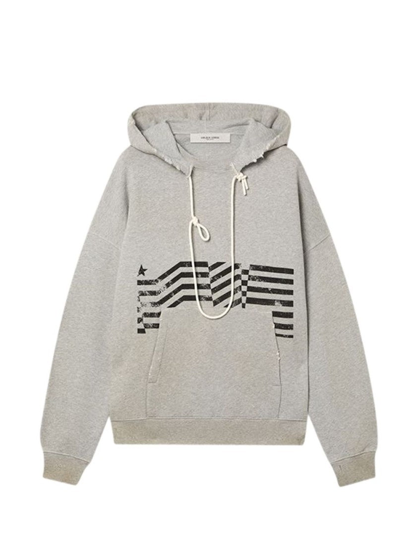 Golden Goose Grey Hooded Sweatshirt With Bold Graphic