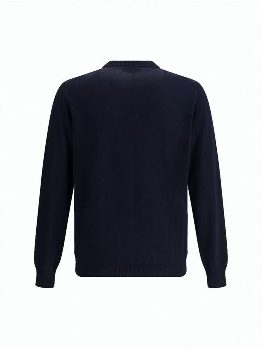 Fendi Deep Navy Wool Blend Crewneck Sweater With Subtle Logo Detail