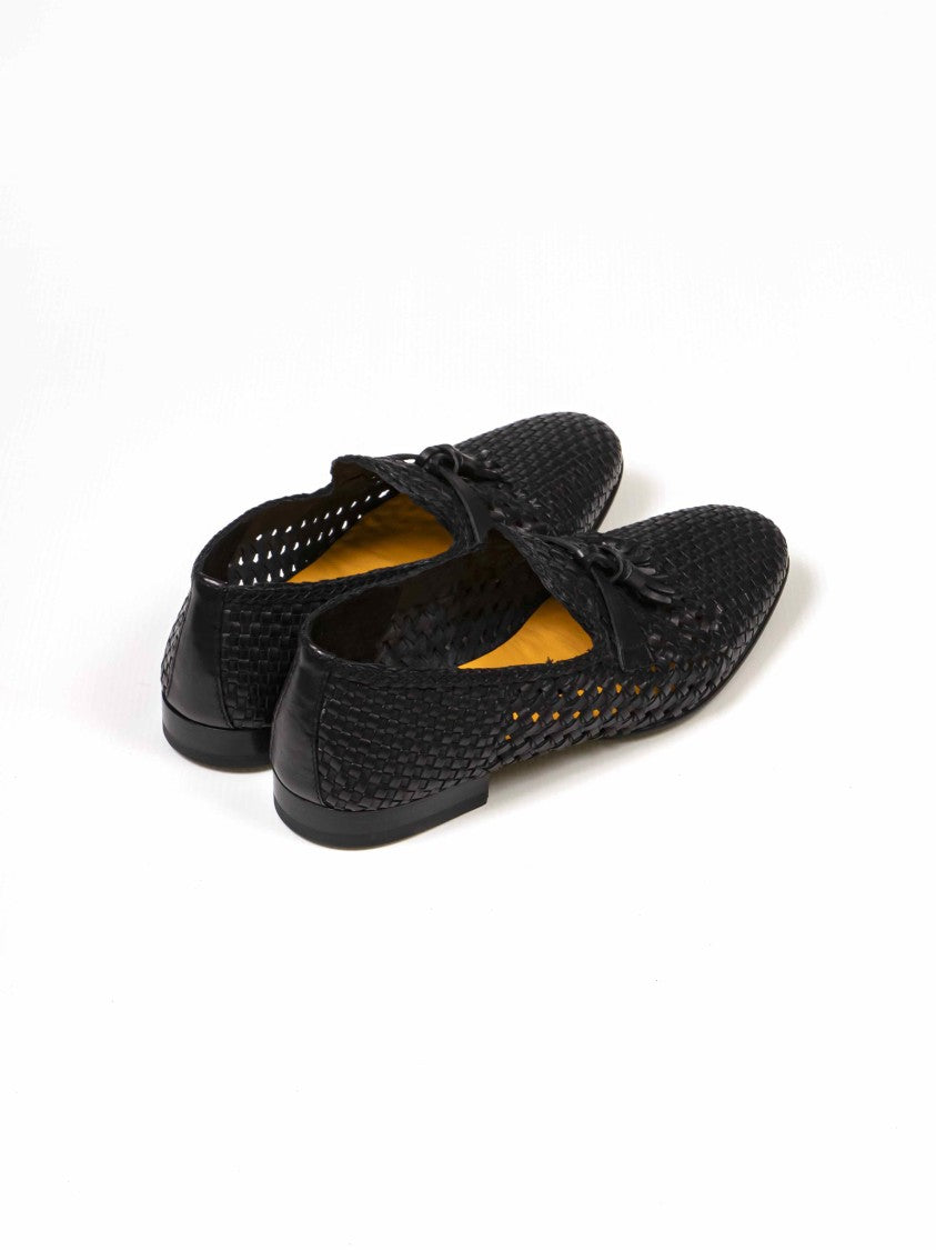 Doucal's Black Intreccio Woven Tassel Loafers