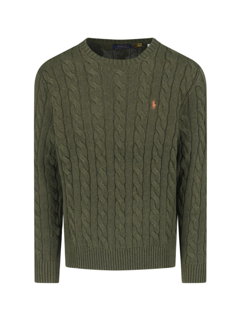 Polo Ralph Lauren Green Cable Knit Logo Cotton Sweater