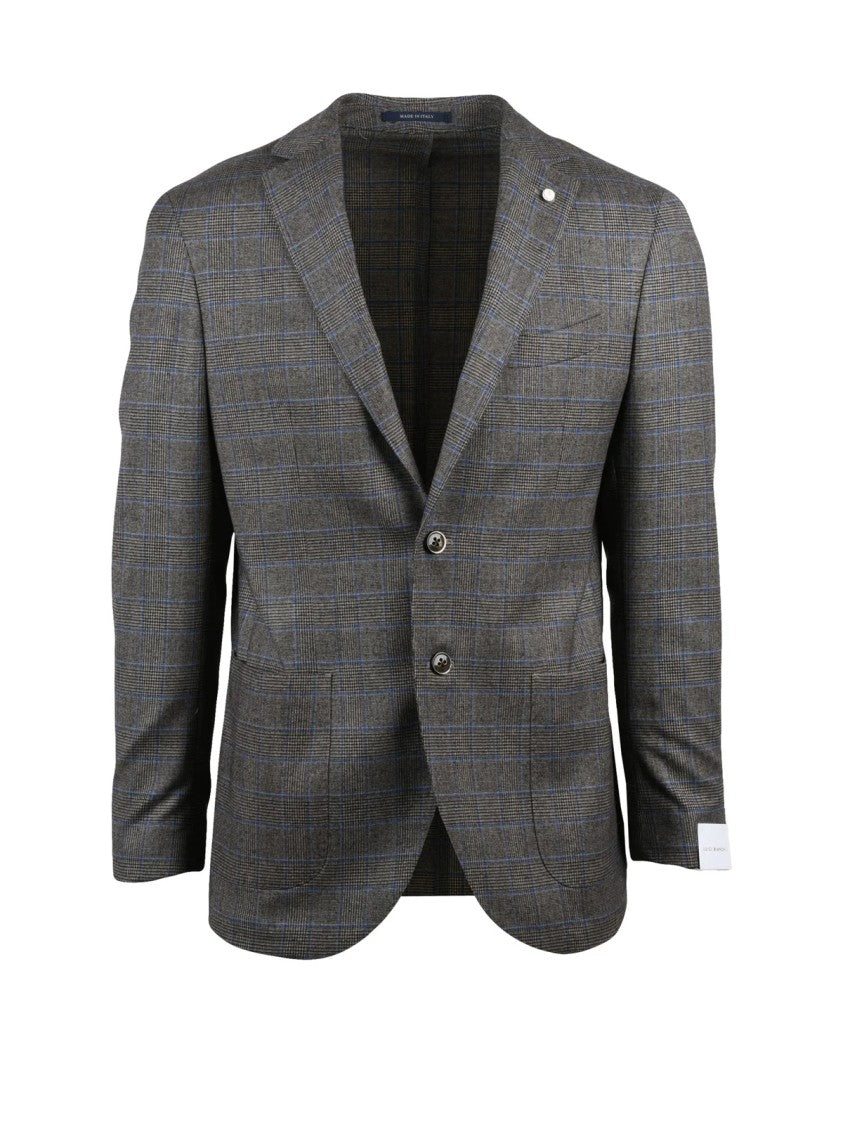 Luigi Bianchi Rounded Check Pattern Jacket In Beige With Blue Accents