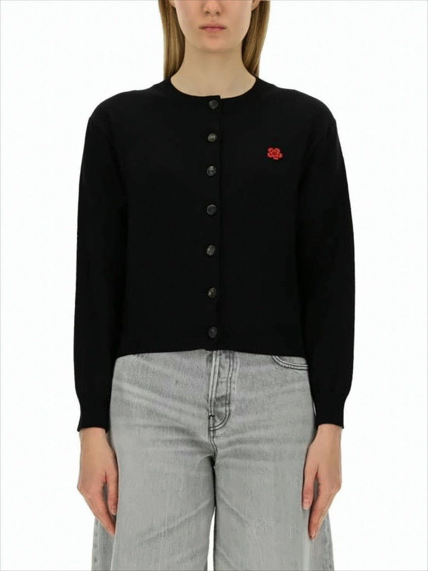 Kenzo Classic Black Wool Cardigan With Round Neckline And Button Front