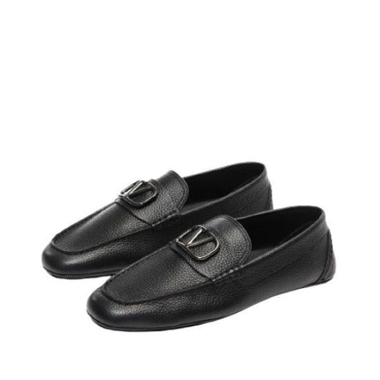 Valentino Garavani Textured Calf Leather Loafers With Distinctive Metal Buckle