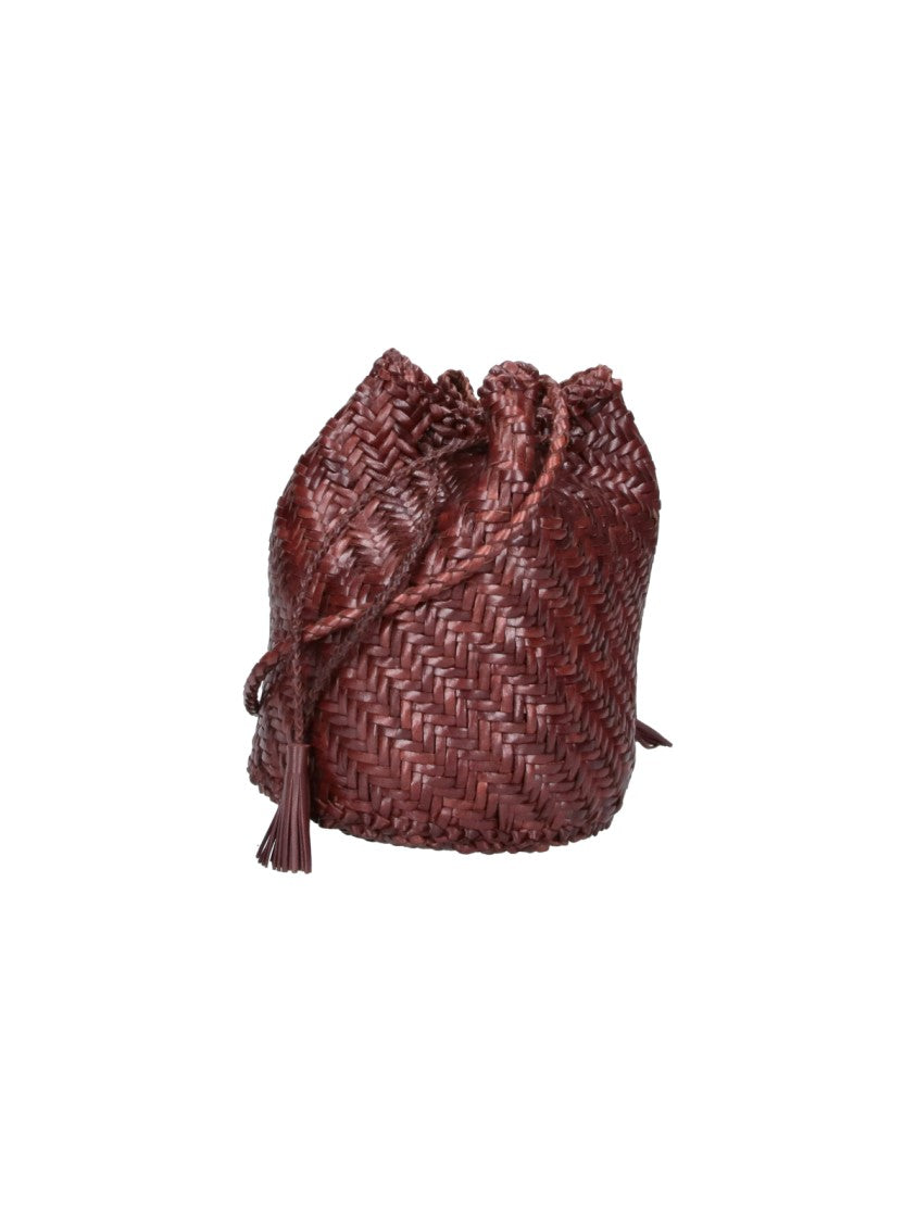 Dragon Diffusion Brown Pom Pon Doppio Salto Woven Leather Bucket Bag