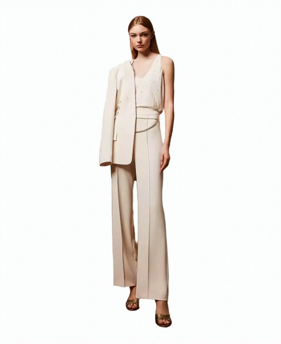Twin-Set Crêpe Cady Removable Chain Belt Wide-Leg Pants