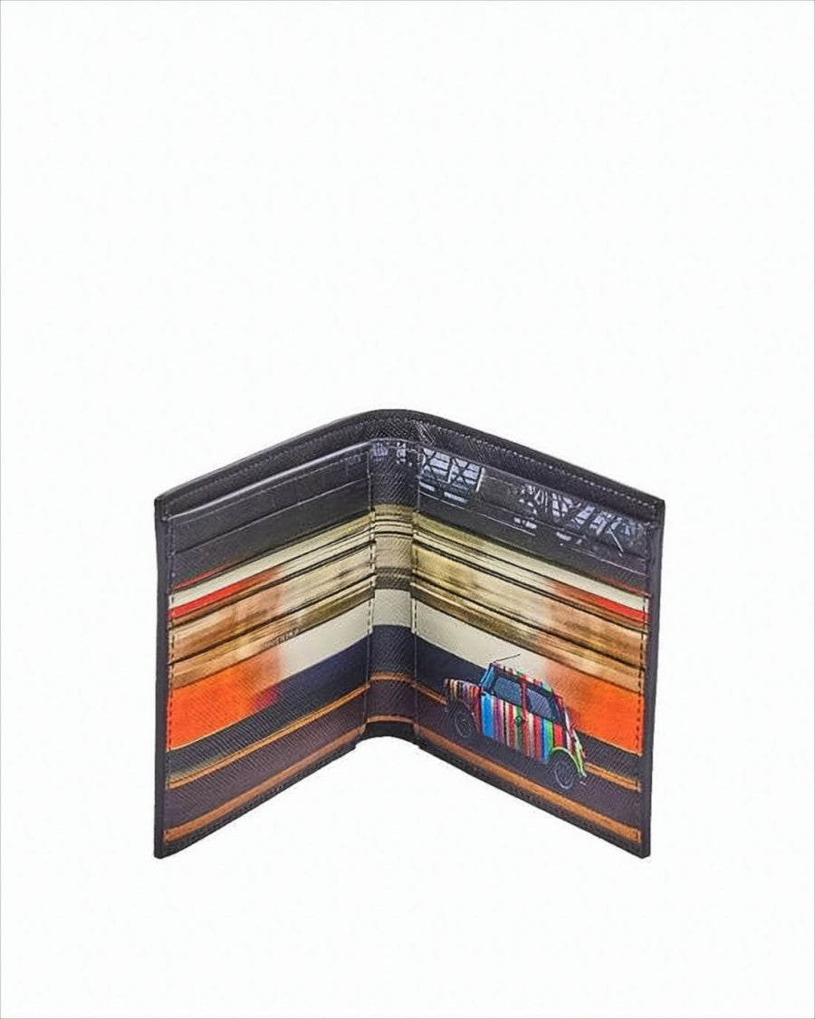 Paul Smith Textured Calf Leather Bifold Wallet With Multicolor Stripes