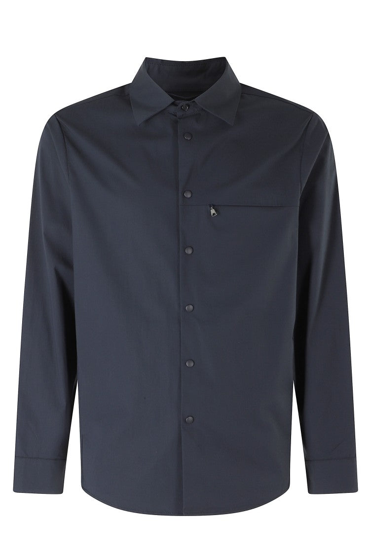 Aspesi Blue Blade Zippered-Chest Cotton-Blend Casual Shirt