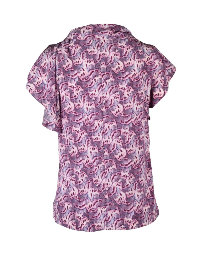 Isabel Marant Delicate Abstract Pattern Silk Stretch Top With Flutter Sleeves