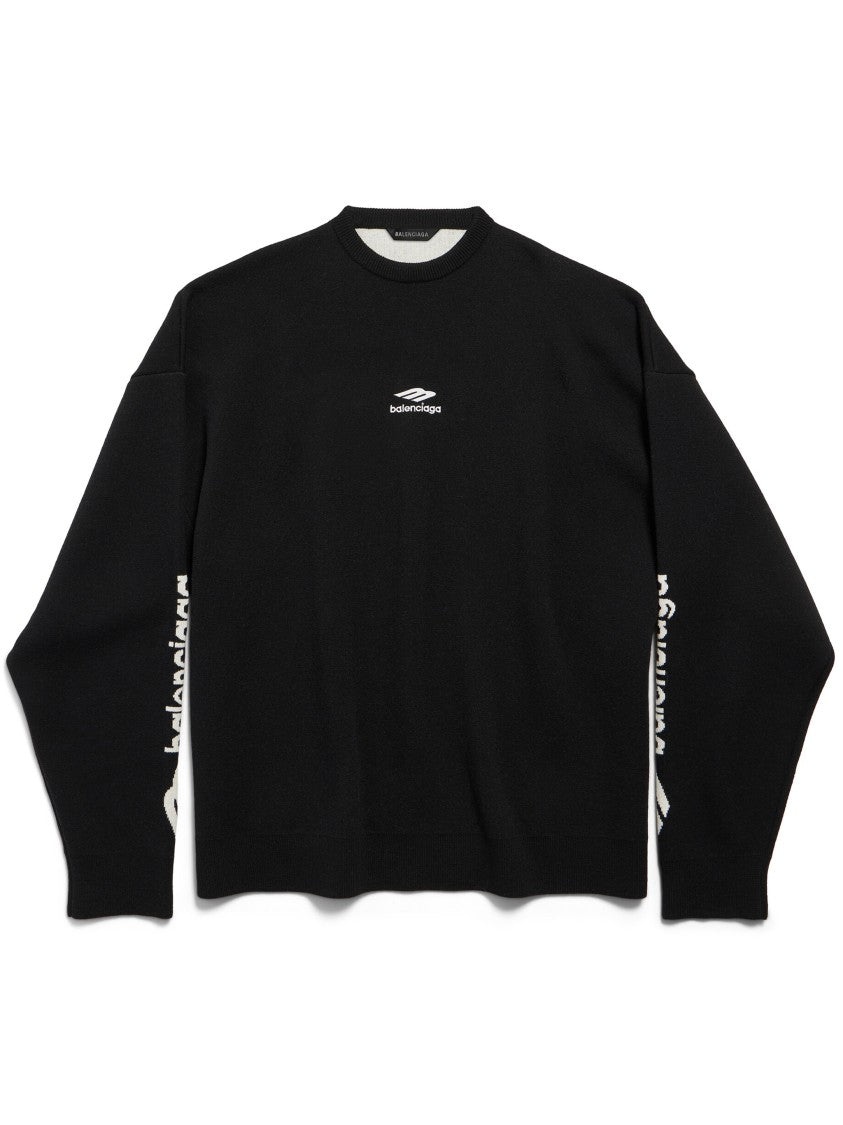 Balenciaga Black Ski Crewneck Vertical Logo Sweater