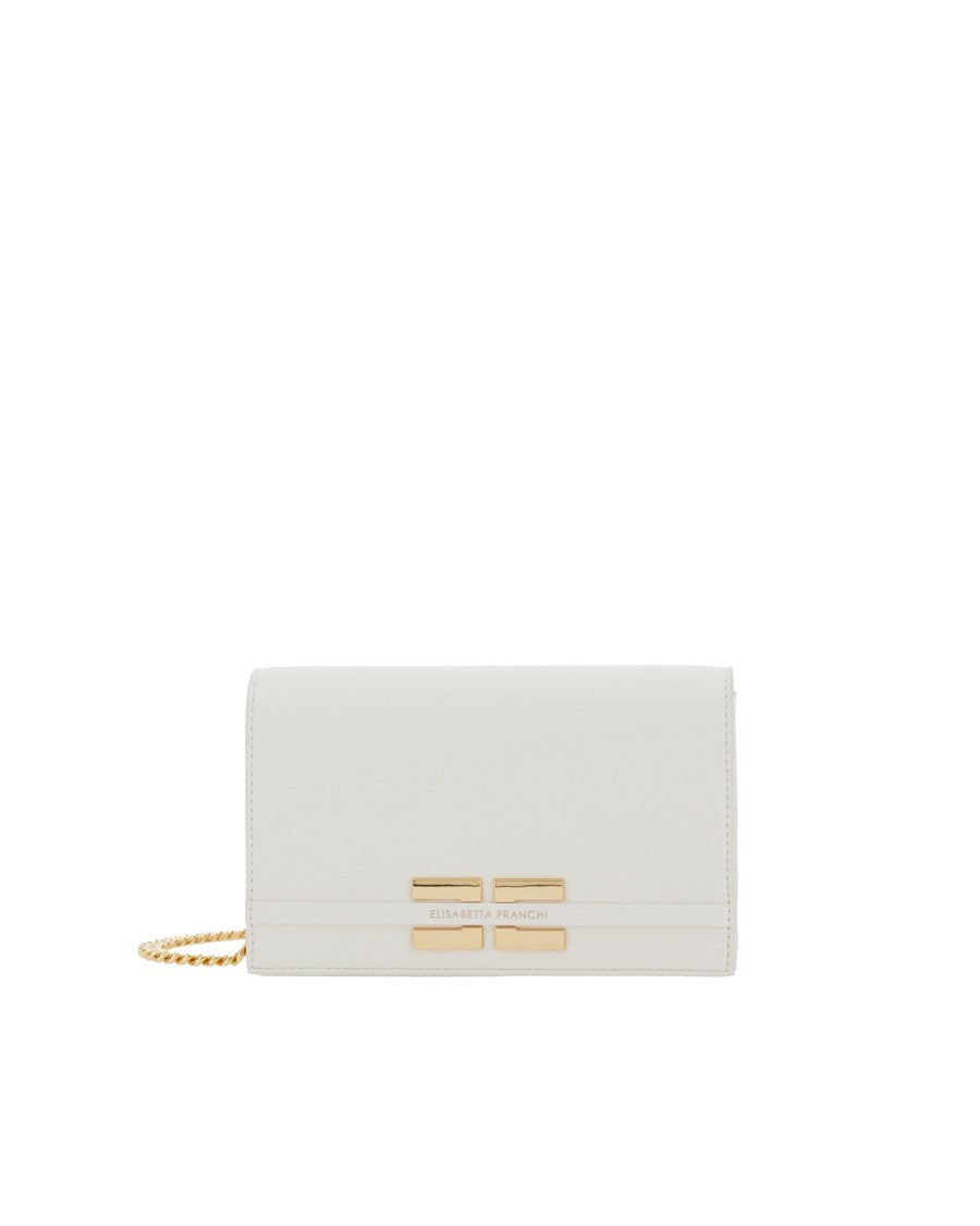 Elisabetta Franchi Compact White Shoulder Bag With Gold-Tone Logo Plaque