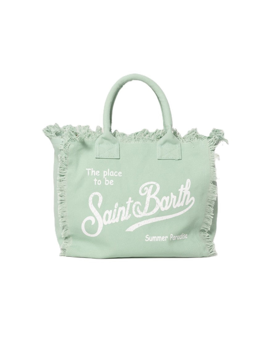 Mc2 Saint Barth Pastel Green Tote Bag With Frayed Edges