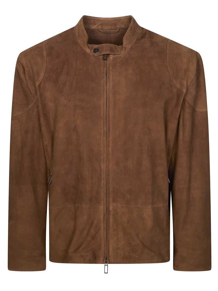 Paolo Pecora Rich Brown Suede Stand Collar Jacket