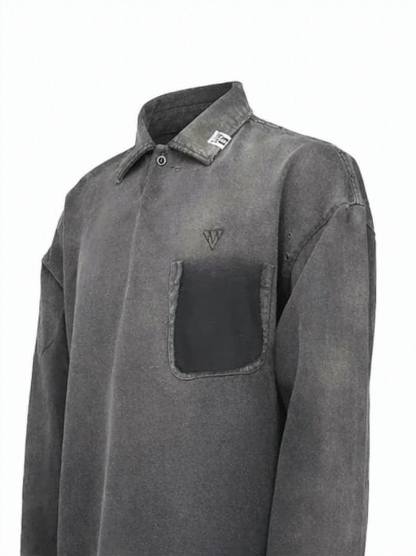 Maison Mihara Yasuhiro Washed Black Long-Sleeve Polo Shirt