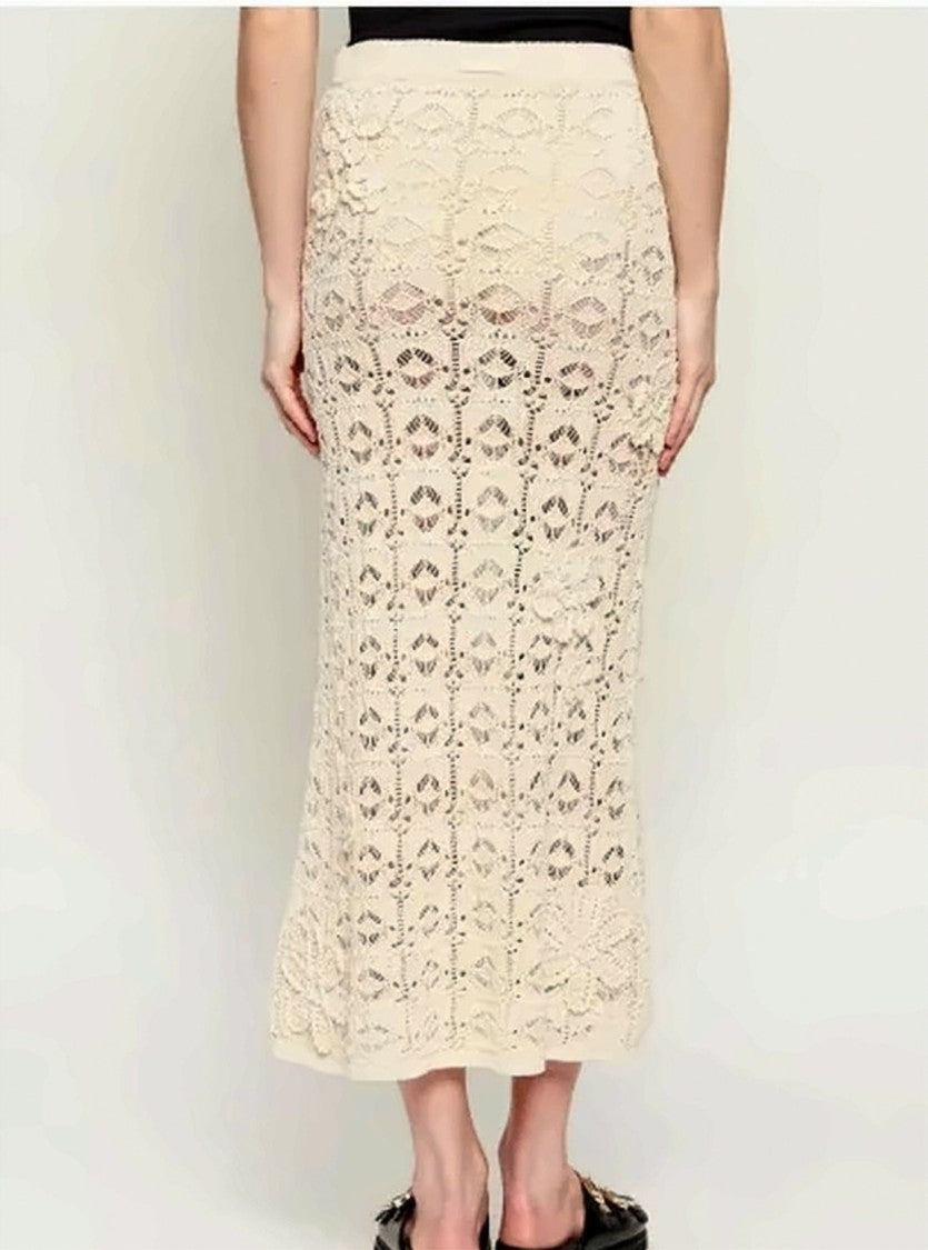Pinko Anthemis Openwork Crochet Midi Skirt