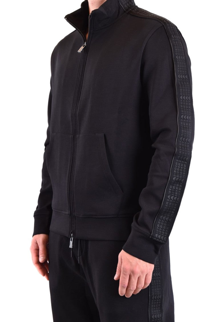 Emporio Armani Black Full-Zip Sweatshirt Textured Stripe Detail