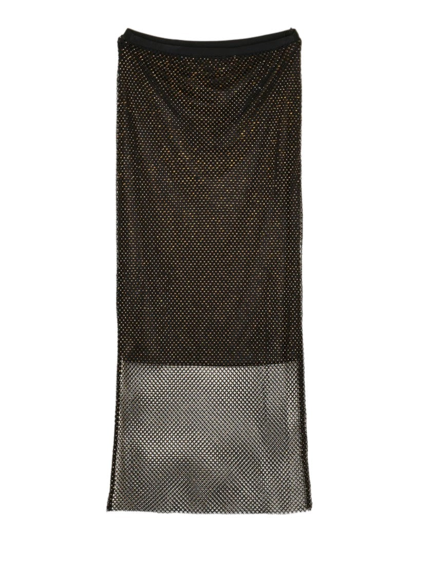 Sportmax Longuette Skirt With Black Net Overlay And Bronze Shimmer