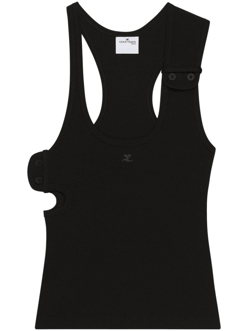 Courrèges Black Fitted Ribbed Tank Top