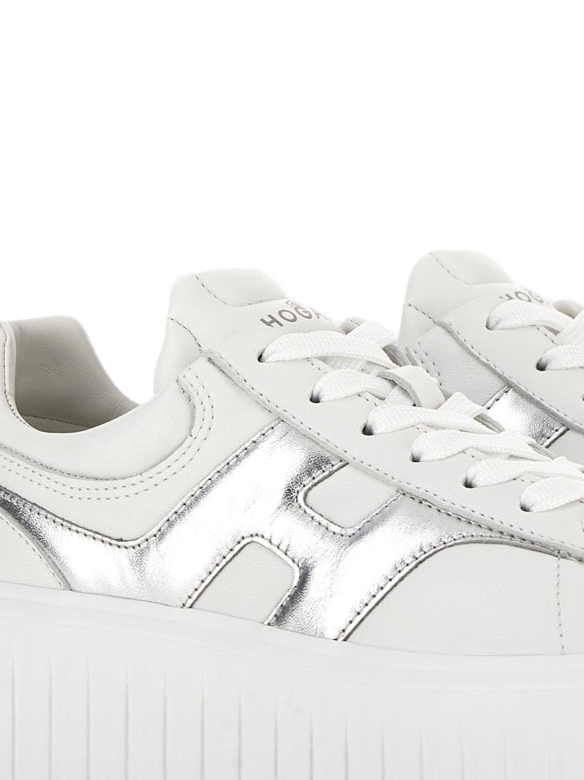 Hogan White Sneakers With Metallic Silver Accents