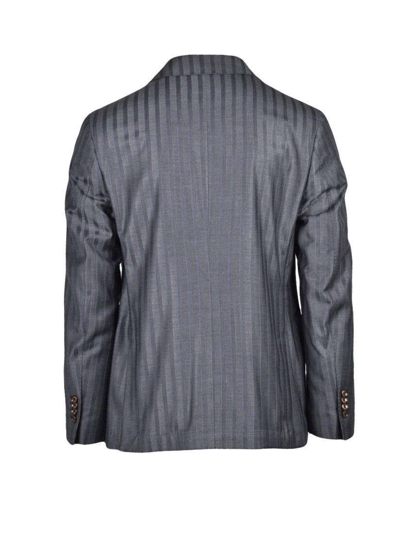 Lab 001 Grey Polyester-Viscose Pleated Formal Suit