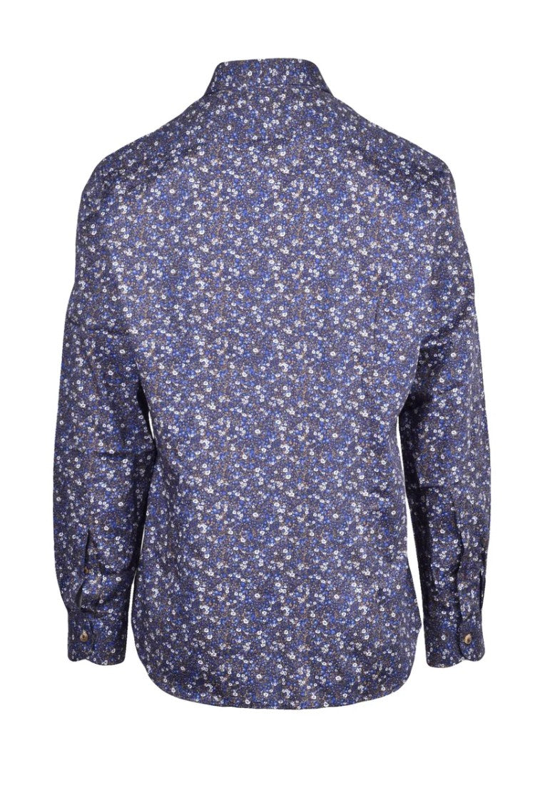 Brio Blue Brown Floral Stretch Shirt