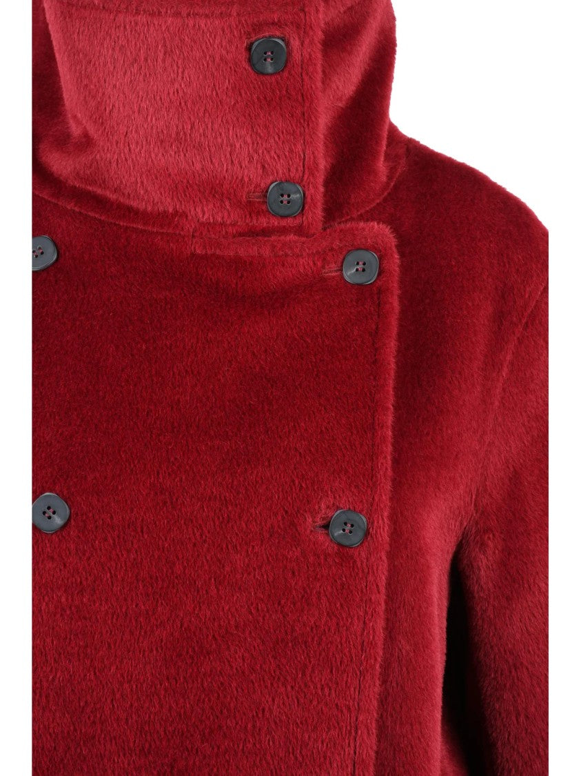 Breras Milano Red Alpaca-Cashmere Stand-Up Collar Double-Breasted Coat