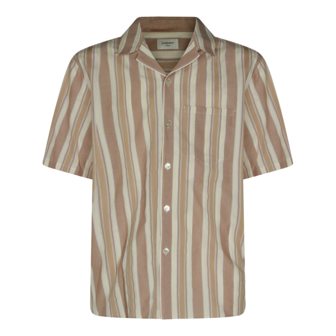 Saint Laurent Vertical Striped Short-Sleeve Shirt With Classic Collar
