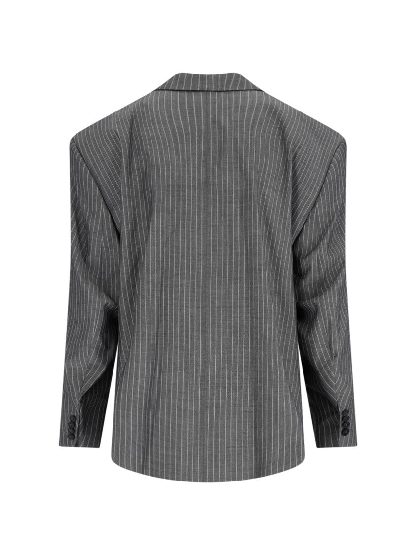 Hed Mayner Double-Breasted Tailored Blazer With Pinstripe Pattern And Draped Details