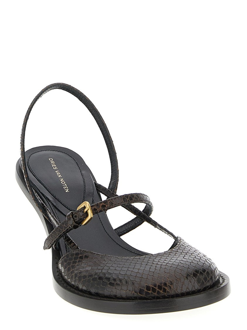 Dries Van Noten Black Leather Slingback With Buckle Straps