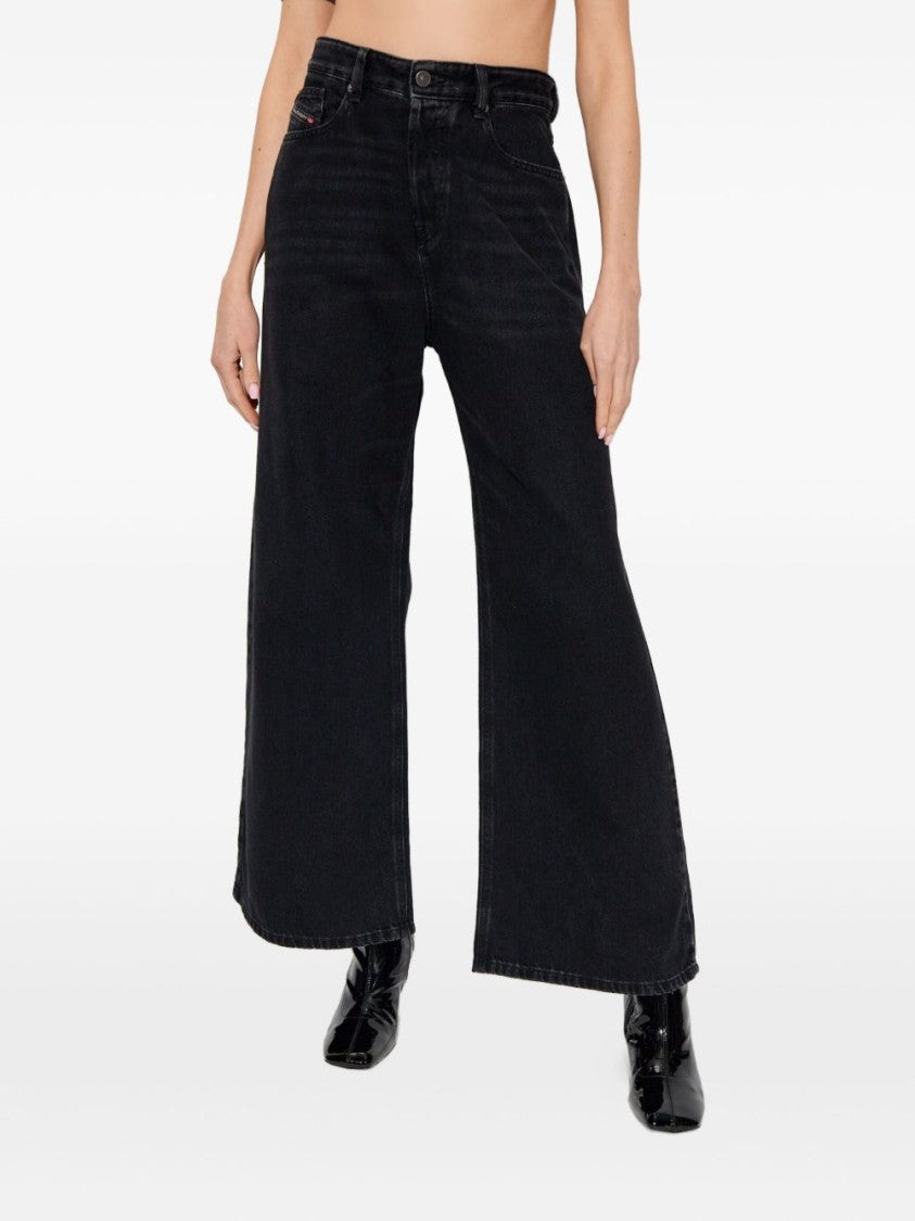 Diesel Black Cotton Blend Logo Patch Jeans