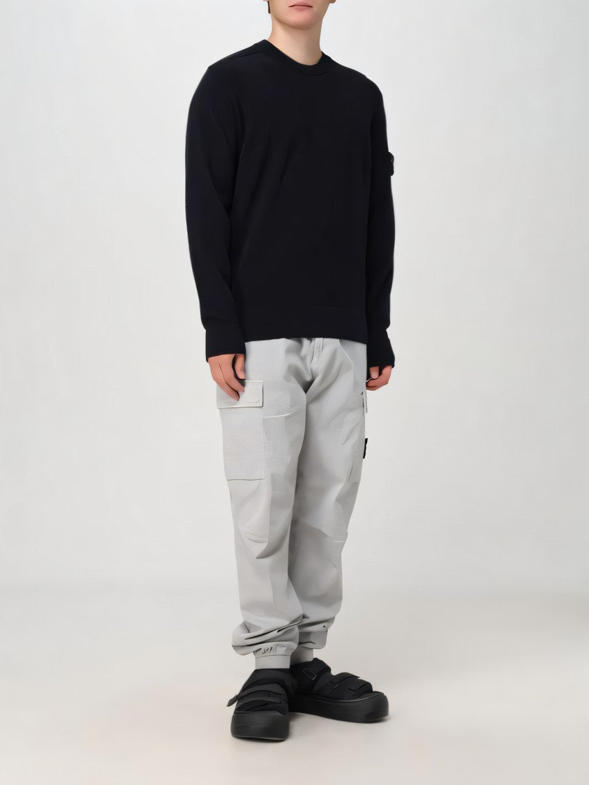 Stone Island Ribbed Detail Black Knit Sweater