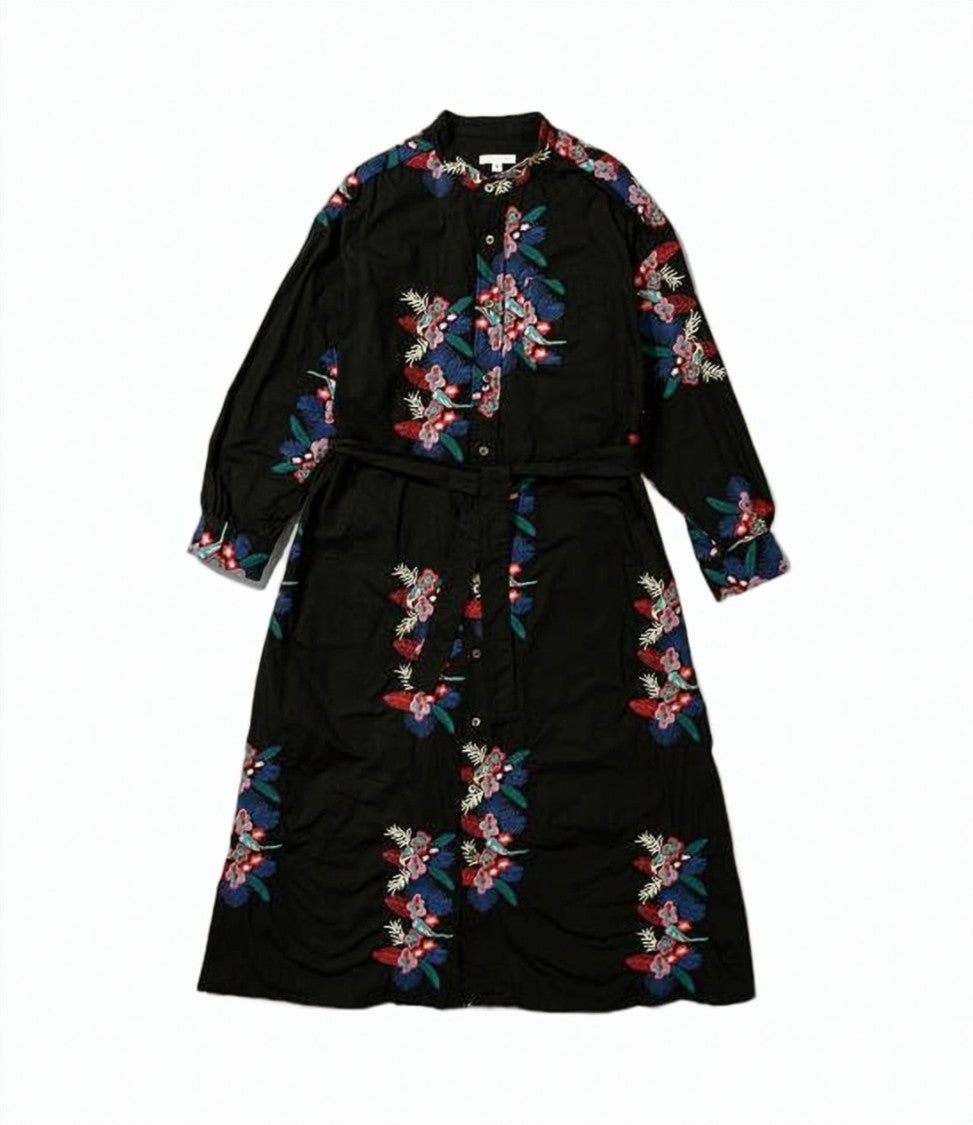 Engineered Garments Floral Midi Dress With Button-Down Front And Waist Tie