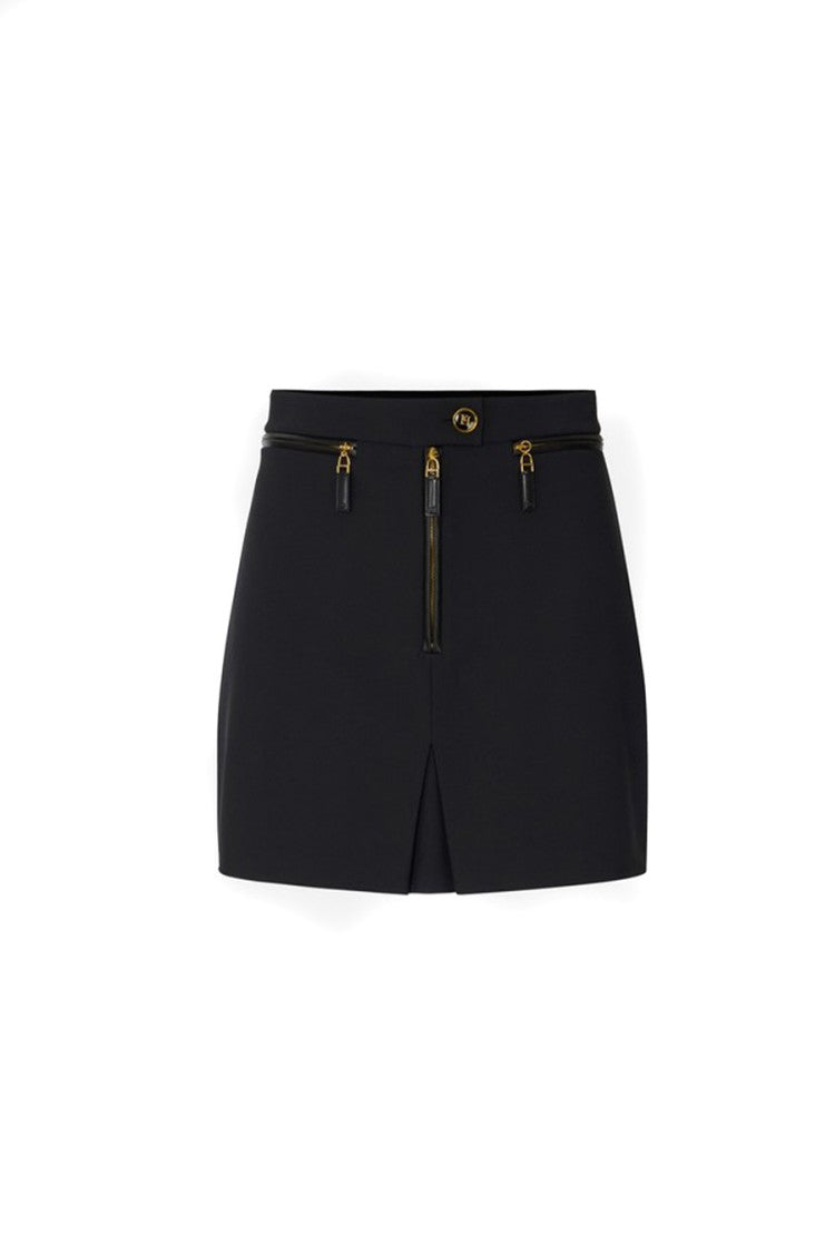 Elisabetta Franchi Black Triple-Zip Pleated Polyester-Blend Mini Skirt