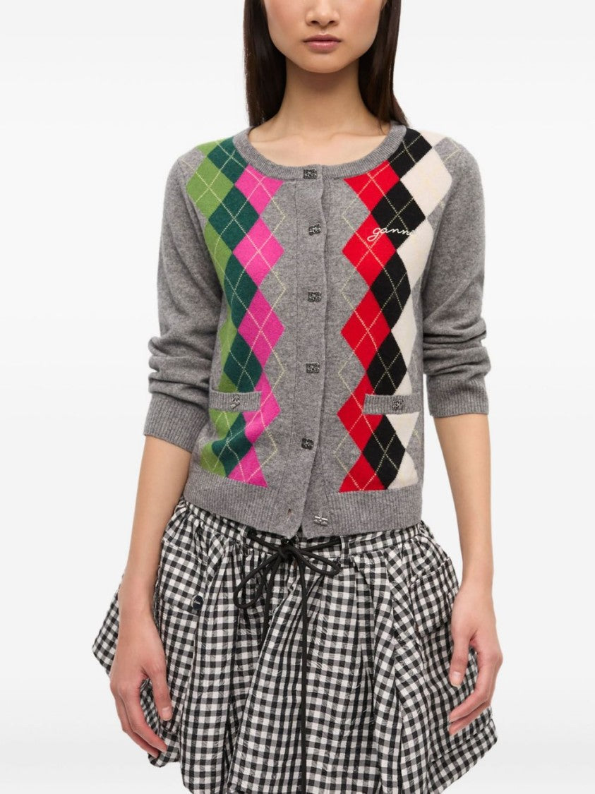 Ganni Checked Button Cardigan