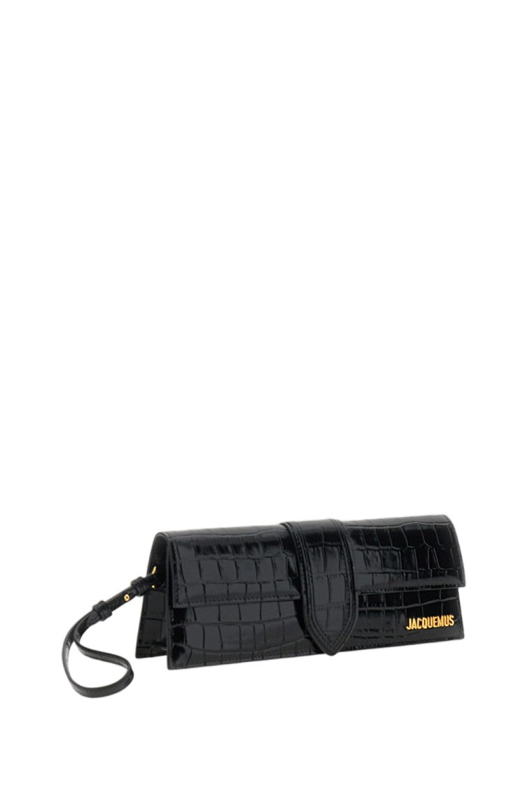 Jacquemus Black La Pochette Bambino Crocodile-Embossed Leather Clutch
