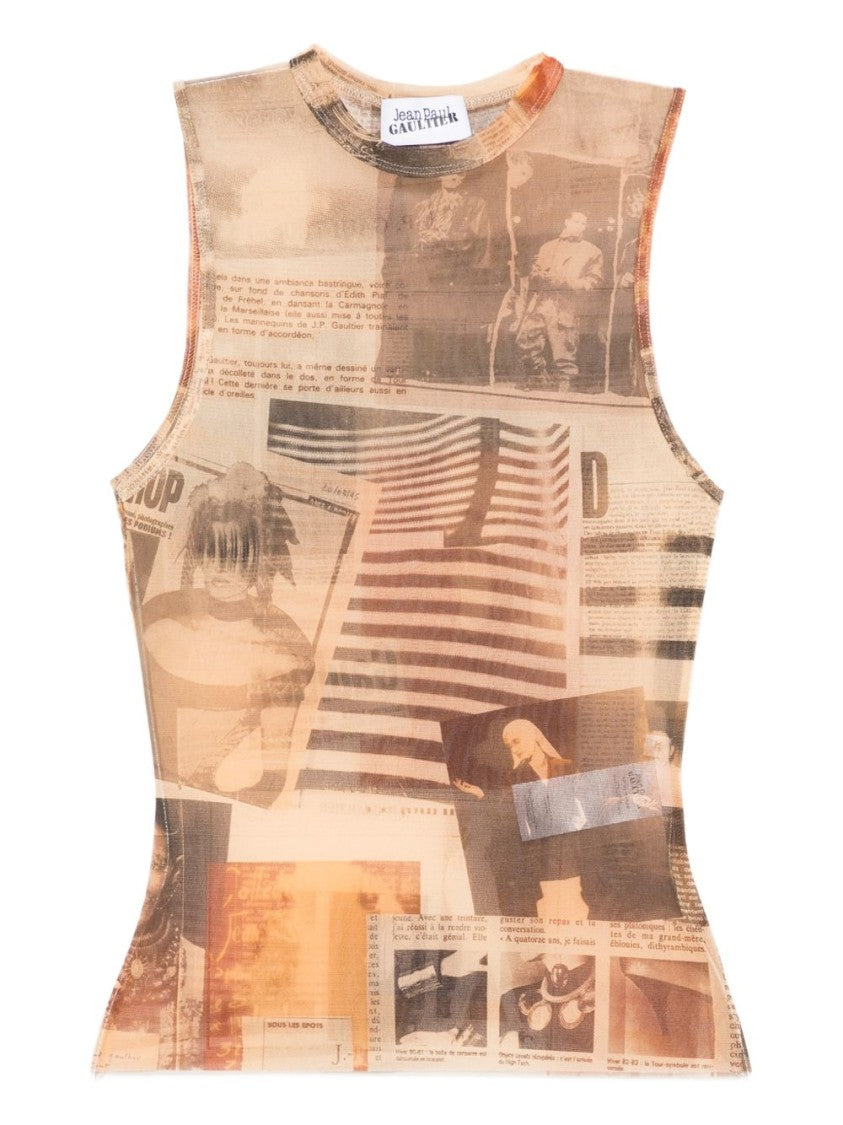 Jean Paul Gaultier Collage-Print Silk And Nylon Sleeveless Top