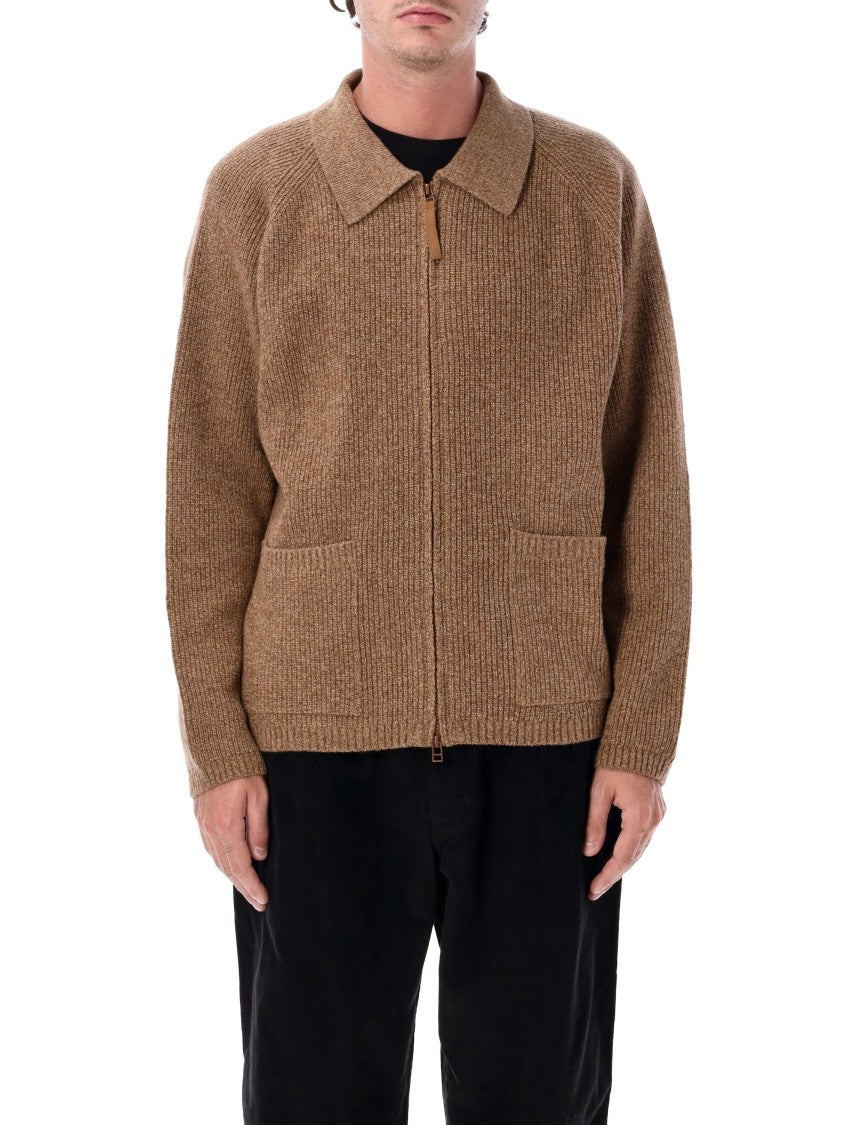 Universal Works Eco Wool Zip Cardigan With Raglan Sleeves And Structured Collar