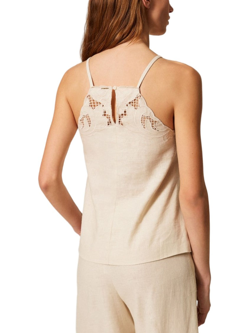 Twin-Set Cream Embroidered Knit Top