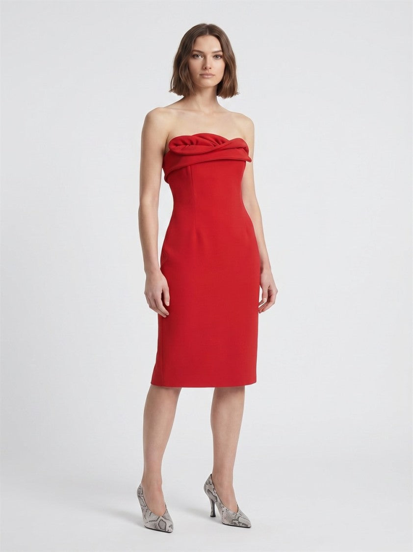 Magda Butrym Red Floral Swirl Wool Corset Midi Dress