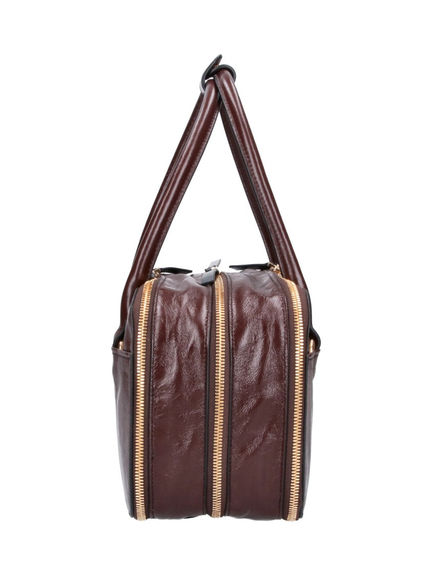 Marni Brown Patent Leather Boxyne Top Handle Bag