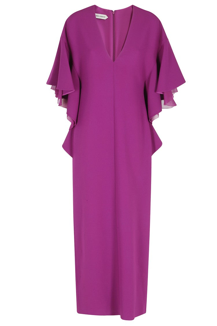 Alberta Ferretti Purple Cady Plunging V-Neck Viscose Midi Dress