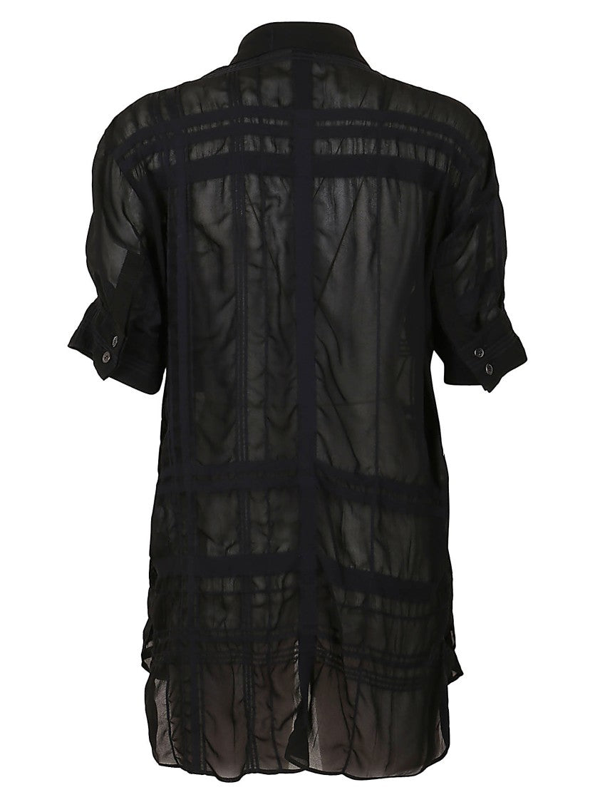 Yohji Yamamoto Sheer Black Cotton Shirt With Grid Pattern