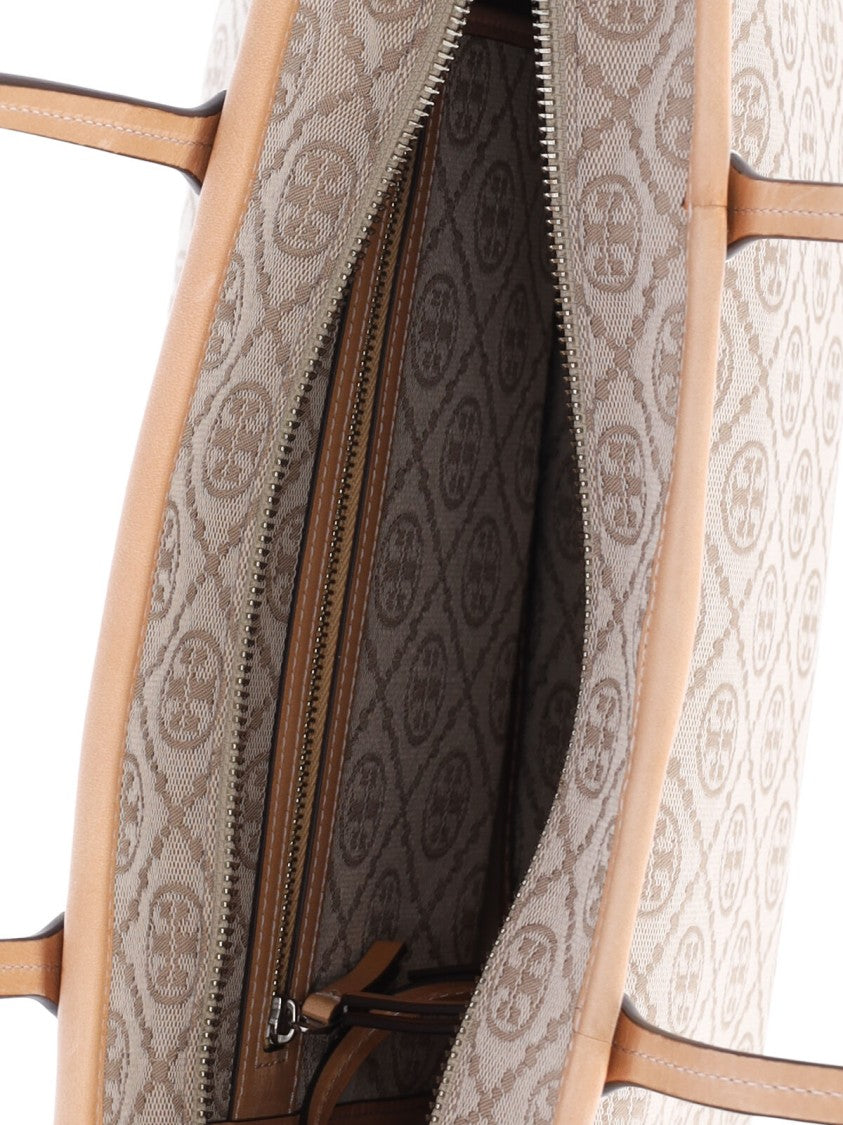 Tory Burch White T Monogram Canvas Tote Bag