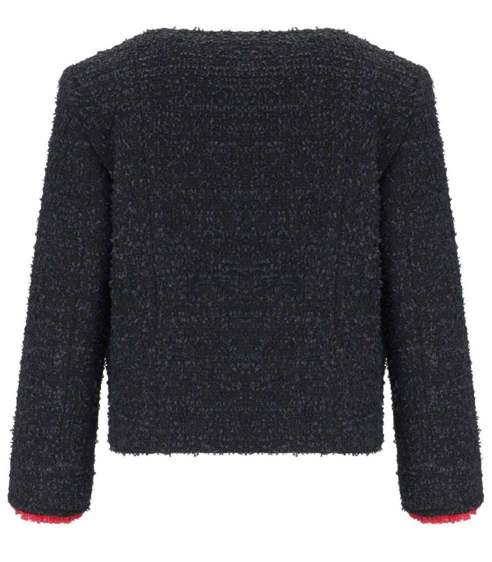 Elisabetta Franchi Black/Red Passion Tweed Cropped Jacket