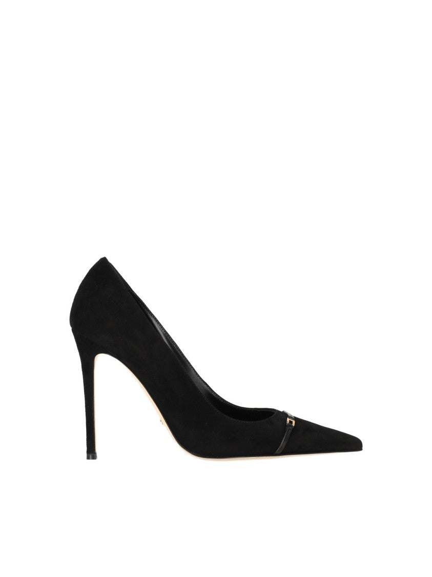 Elisabetta Franchi Pointed-Toe Black High-Heeled Pumps With Metallic Accent